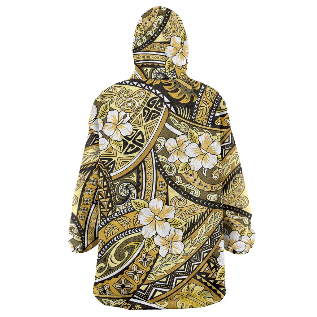 Polynesian Hibiscus Tropical Yellow Floral Wearable Blanket Hoodie Tribal Pattern - Polynesian Pride