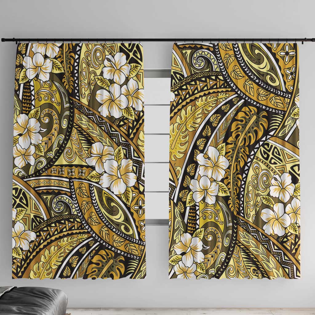 Polynesian Hibiscus Tropical Yellow Floral Window Curtain Tribal Pattern - Polynesian Pride
