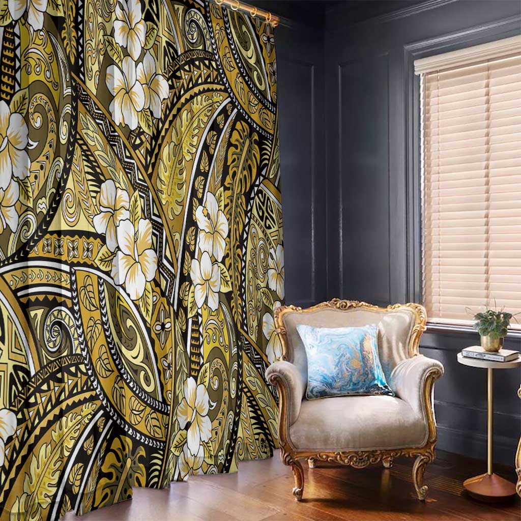 Polynesian Hibiscus Tropical Yellow Floral Window Curtain Tribal Pattern - Polynesian Pride