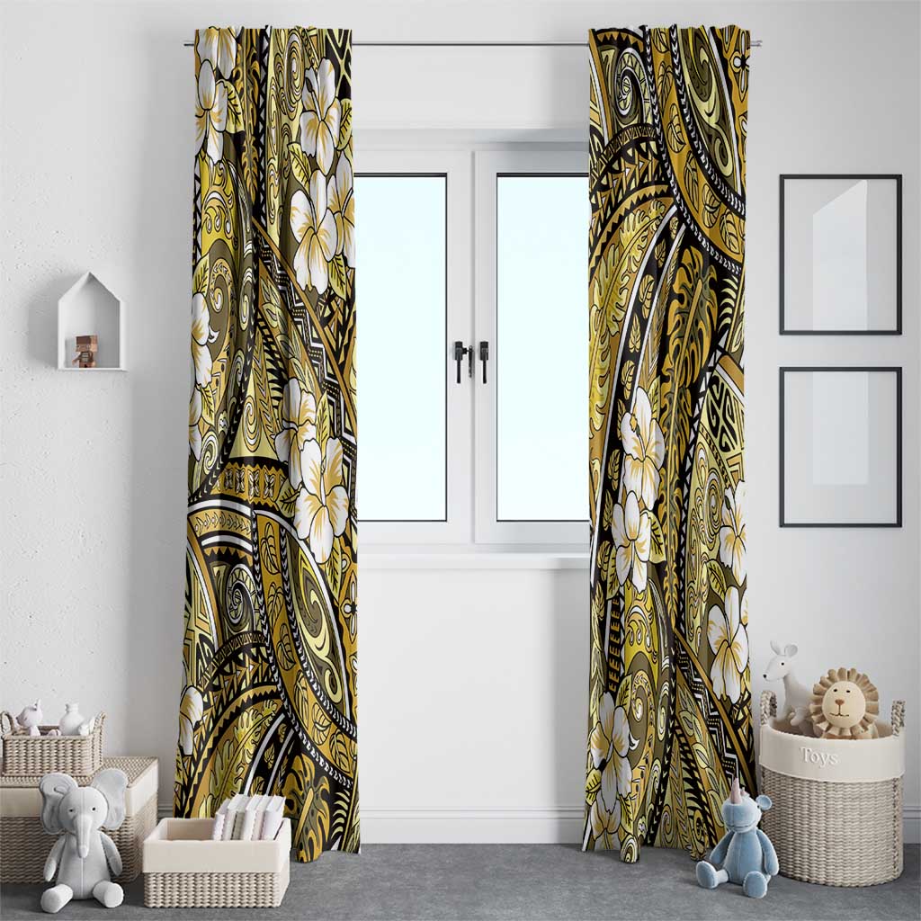Polynesian Hibiscus Tropical Yellow Floral Window Curtain Tribal Pattern - Polynesian Pride