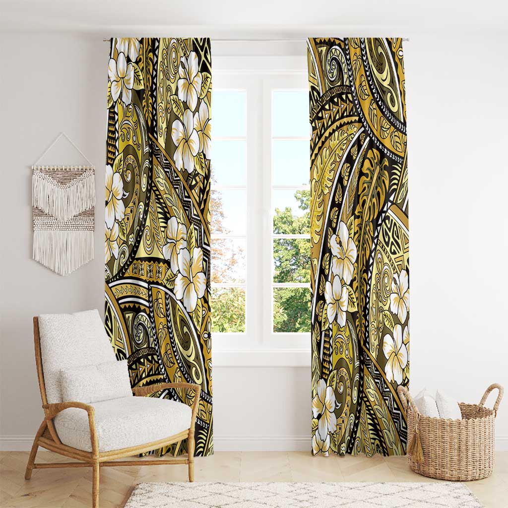 Polynesian Hibiscus Tropical Yellow Floral Window Curtain Tribal Pattern - Polynesian Pride