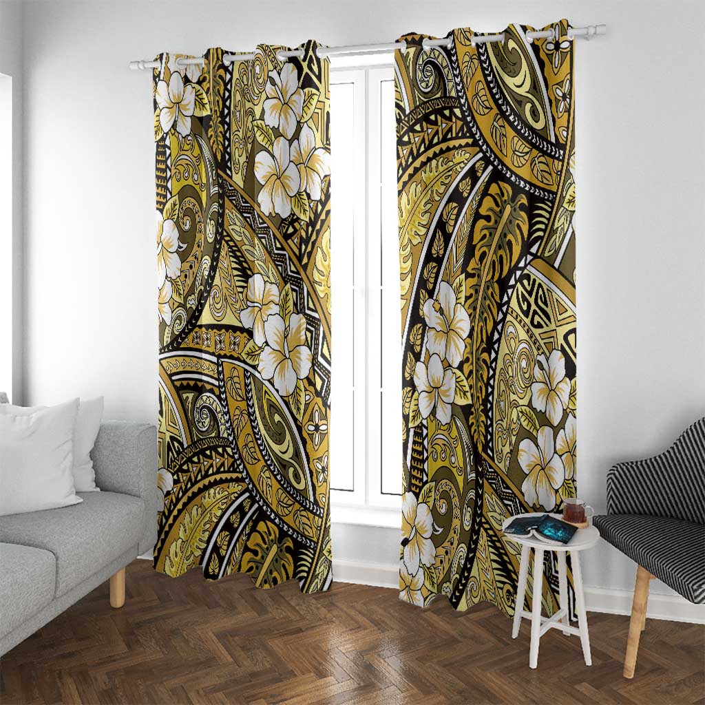Polynesian Hibiscus Tropical Yellow Floral Window Curtain Tribal Pattern - Polynesian Pride