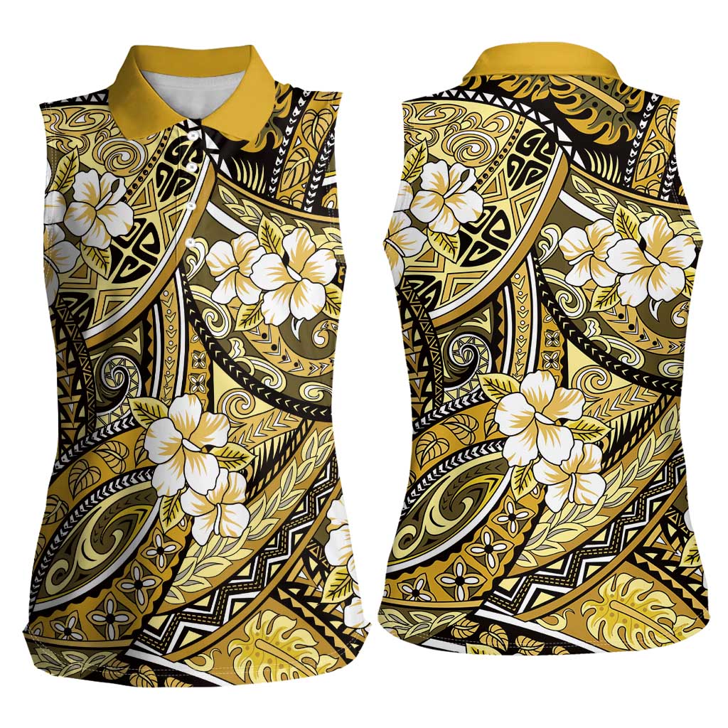 Polynesian Hibiscus Tropical Yellow Floral Women Sleeveless Polo Shirt Tribal Pattern - Polynesian Pride