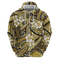 Polynesian Hibiscus Tropical Yellow Floral Zip Hoodie Tribal Pattern - Polynesian Pride