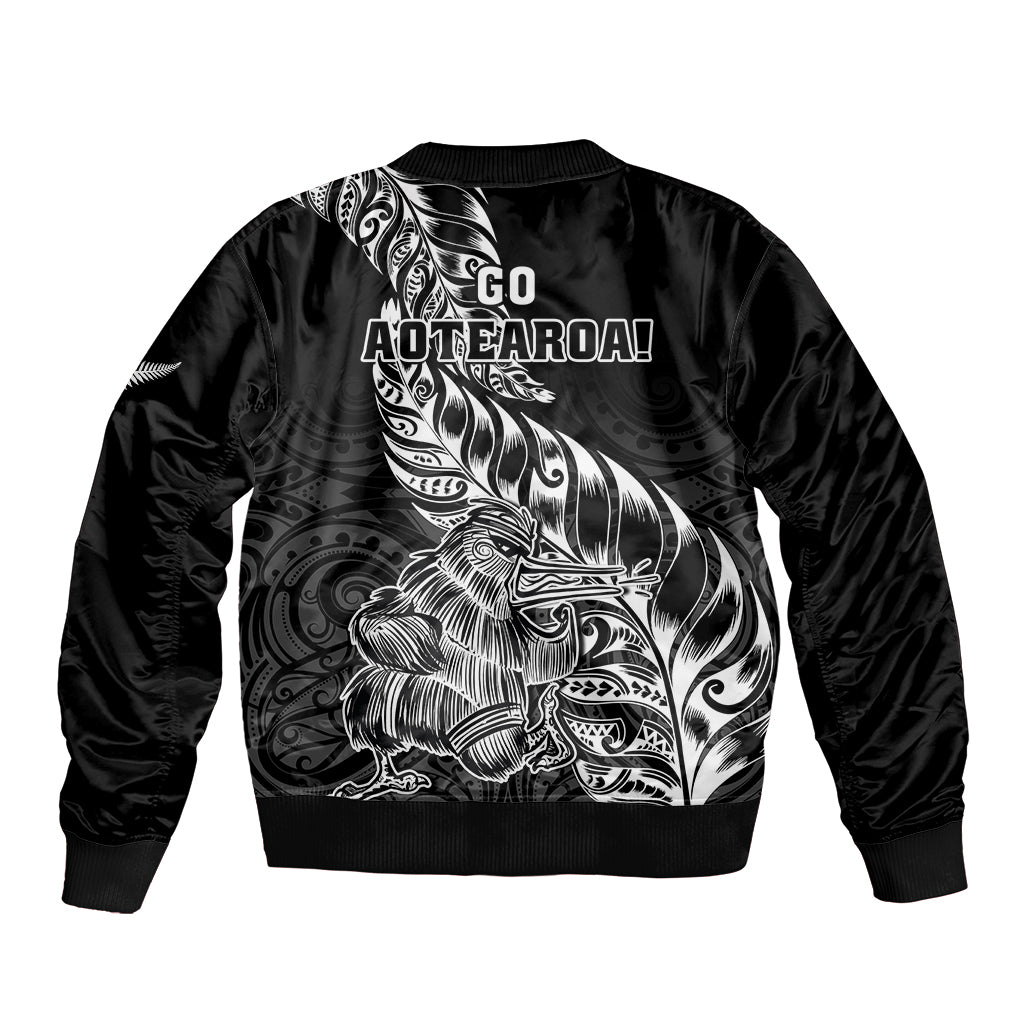 New Zealand Silver Fern Rugby Bomber Jacket Aotearoa Kiwi Maori Black Version LT01 - Polynesian Pride