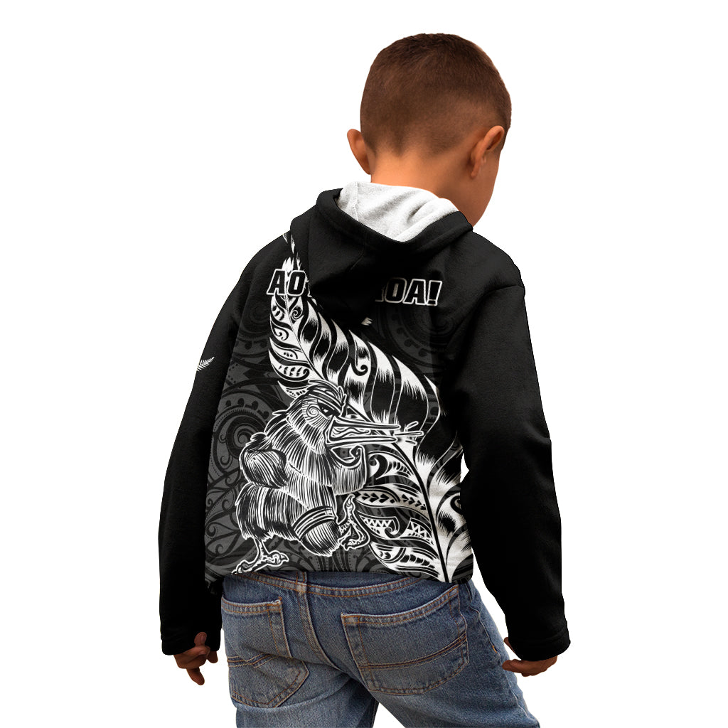 New Zealand Silver Fern Rugby Kid Hoodie Aotearoa Kiwi Maori Black Version LT01 - Polynesian Pride