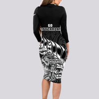 New Zealand Silver Fern Rugby Long Sleeve Bodycon Dress Aotearoa Kiwi Maori Black Version LT01 - Polynesian Pride