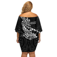 New Zealand Silver Fern Rugby Off Shoulder Short Dress Aotearoa Kiwi Maori Black Version LT01 - Polynesian Pride