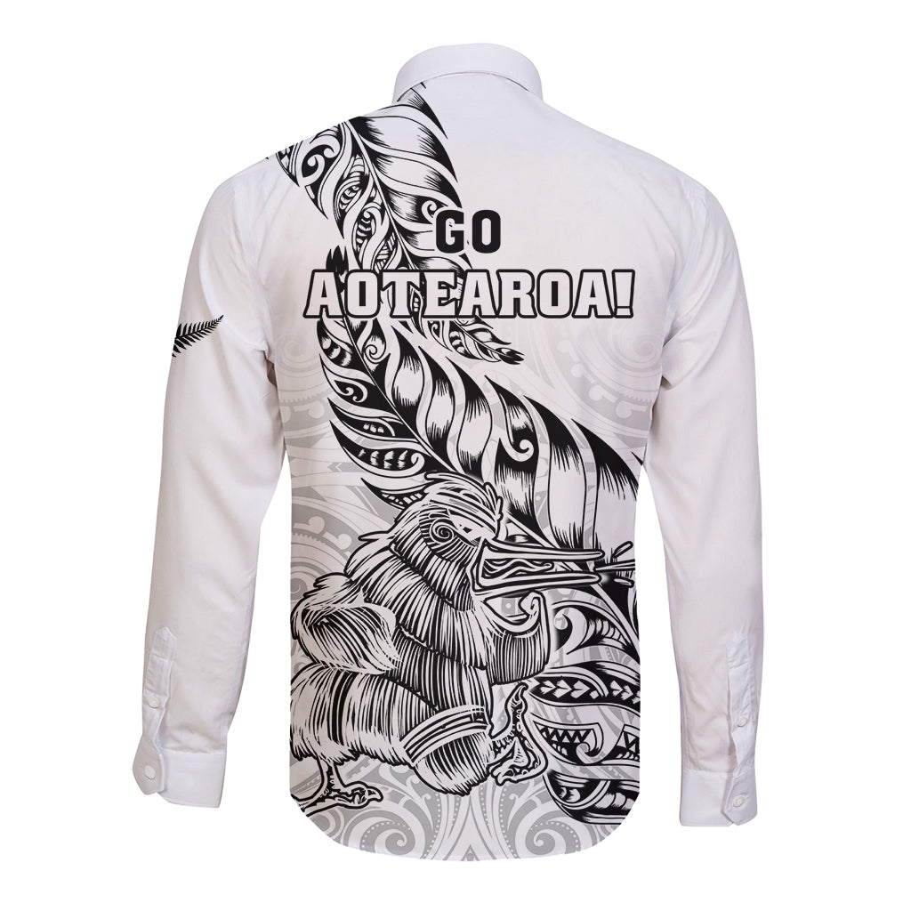New Zealand Silver Fern Rugby Long Sleeve Button Shirt Aotearoa Kiwi Maori White Version LT01 - Polynesian Pride