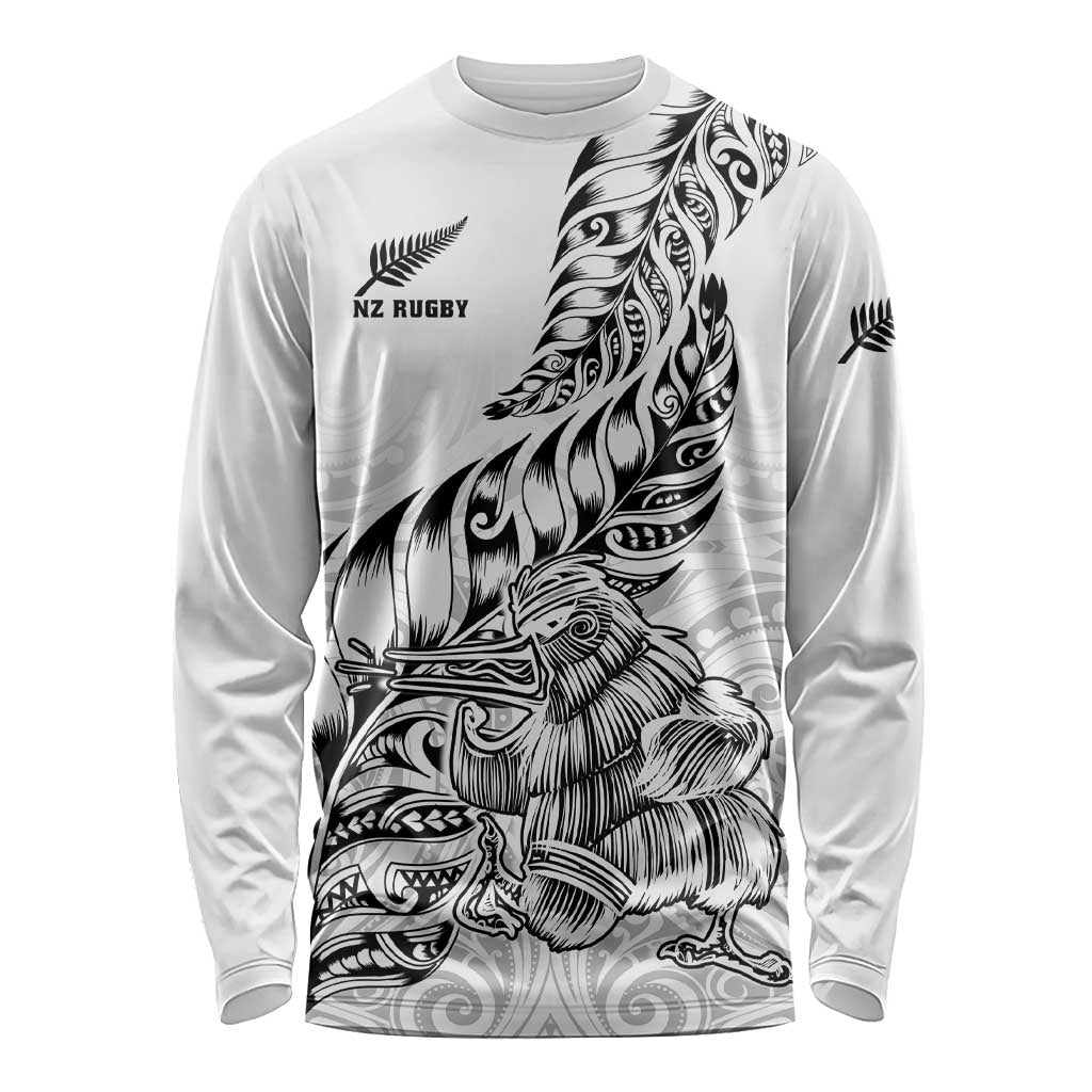 New Zealand Silver Fern Rugby Long Sleeve Shirt Aotearoa Kiwi Maori White Version LT01