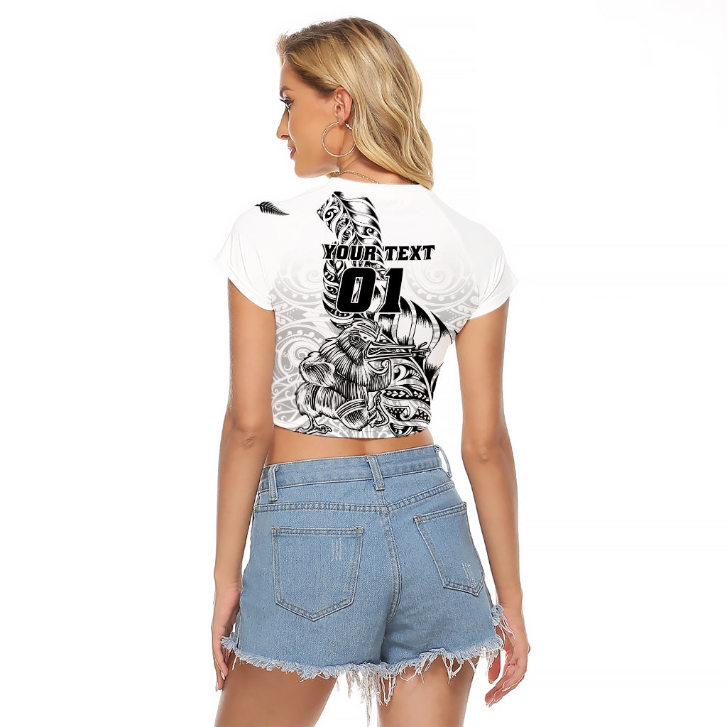 Custom New Zealand Silver Fern Rugby Raglan Cropped T Shirt Aotearoa Kiwi Maori White Version LT01 - Polynesian Pride