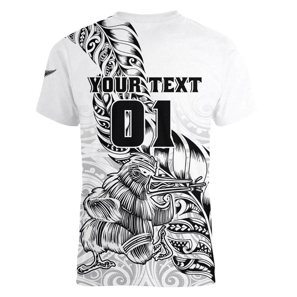 Custom New Zealand Silver Fern Rugby Women V Neck T Shirt Aotearoa Kiwi Maori White Version LT01 - Polynesian Pride