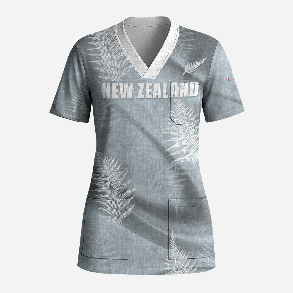 Custom Rugby New Zealand 2026 Scrub Top The Fern Go Champions LT01 Adult Grey - Polynesian Pride