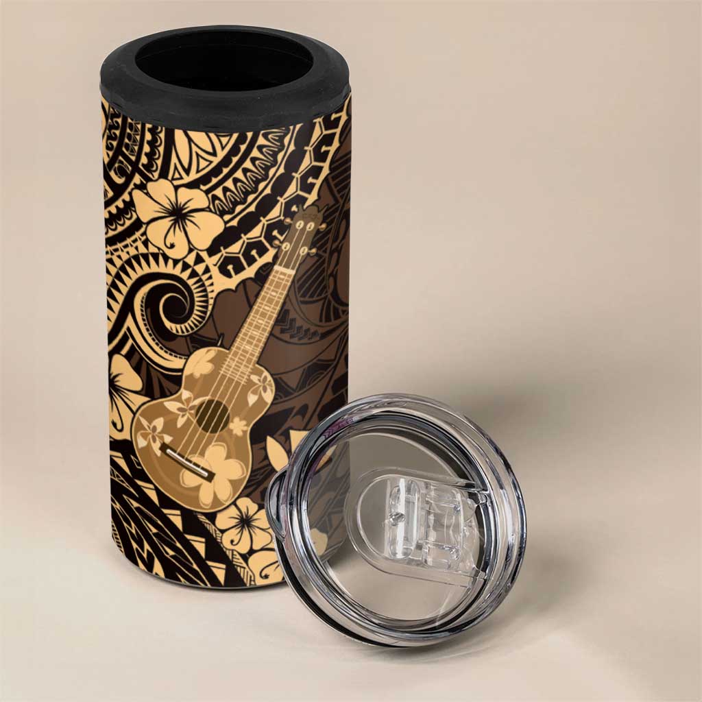 Hawaii Ukulele 4 in 1 Can Cooler Tumbler Polynesian Pattern Gold Version