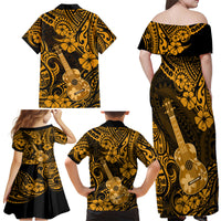 Hawaii Ukulele Family Matching Off Shoulder Maxi Dress and Hawaiian Shirt Polynesian Pattern Gold Version LT01 - Polynesian Pride