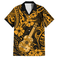 Hawaii Ukulele Family Matching Short Sleeve Bodycon Dress and Hawaiian Shirt Polynesian Pattern Gold Version LT01 Dad's Shirt - Short Sleeve Gold - Polynesian Pride