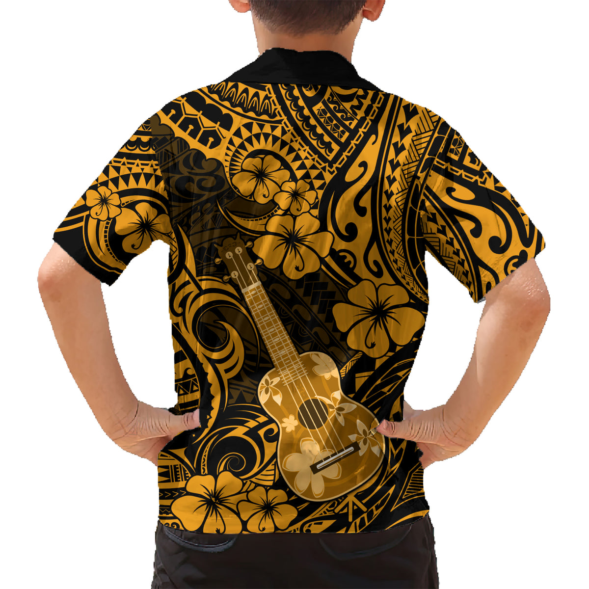 Hawaii Ukulele Kid Hawaiian Shirt Polynesian Pattern Gold Version LT01 - Polynesian Pride