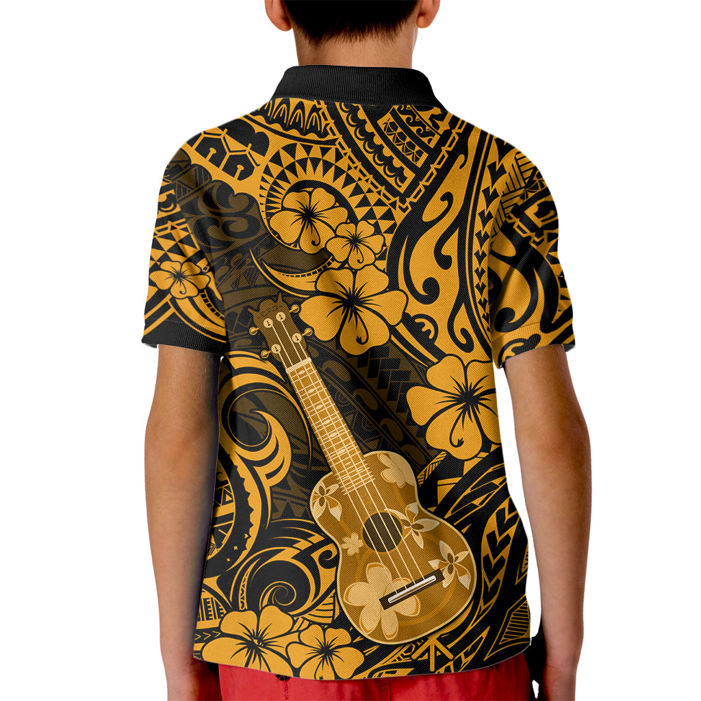 Hawaii Ukulele Kid Polo Shirt Polynesian Pattern Gold Version LT01 - Polynesian Pride