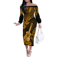 Hawaii Ukulele Off The Shoulder Long Sleeve Dress Polynesian Pattern Gold Version LT01 Women Gold - Polynesian Pride