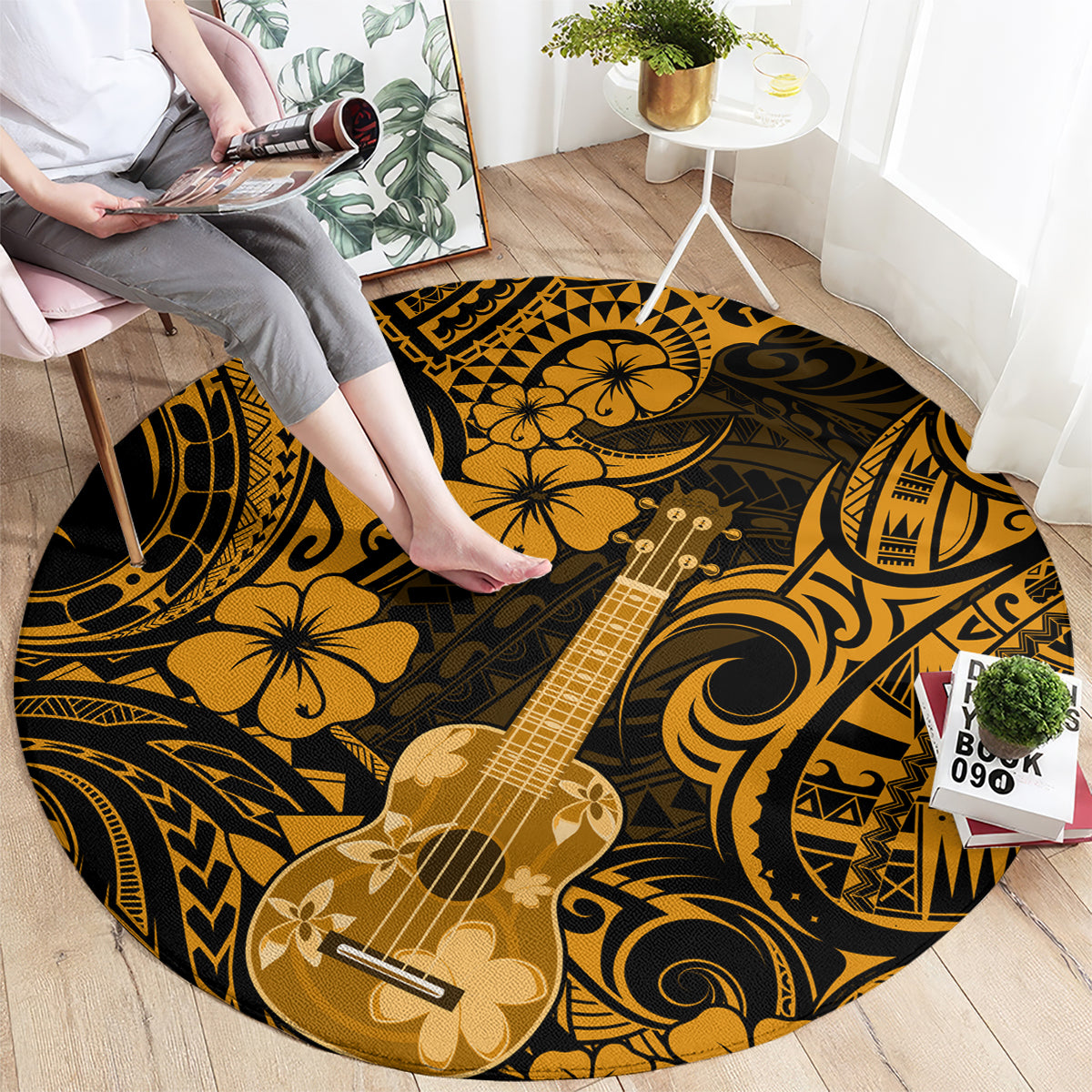 Hawaii Ukulele Round Carpet Polynesian Pattern Gold Version LT01 - Polynesian Pride