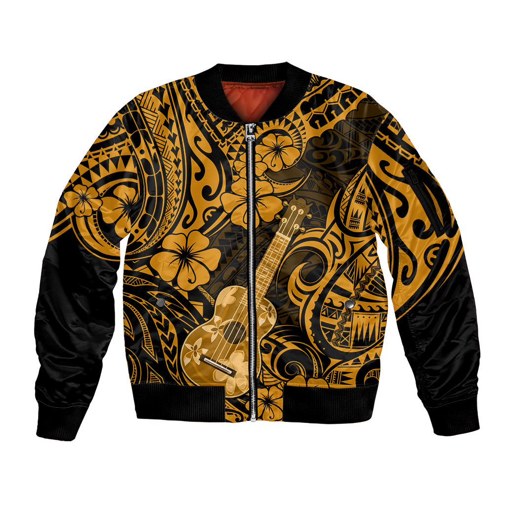 Hawaii Ukulele Sleeve Zip Bomber Jacket Polynesian Pattern Gold Version LT01 Unisex Gold - Polynesian Pride