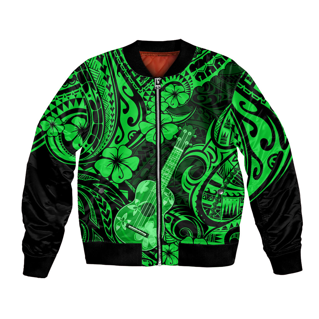 Hawaii Ukulele Bomber Jacket Polynesian Pattern Green Version LT01 Unisex Green - Polynesian Pride