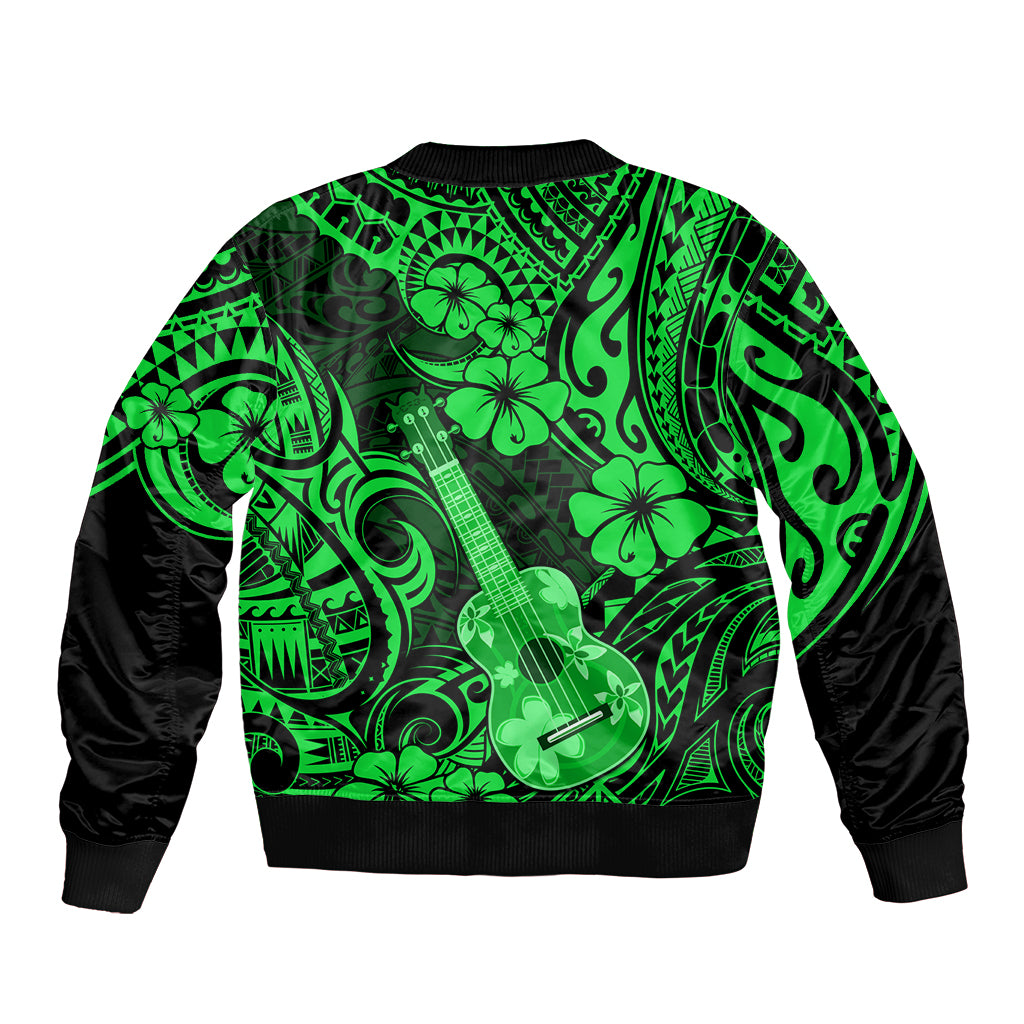 Hawaii Ukulele Bomber Jacket Polynesian Pattern Green Version LT01 - Polynesian Pride
