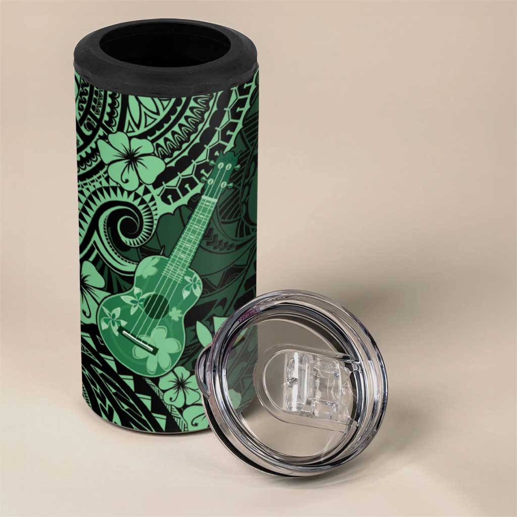 Hawaii Ukulele 4 in 1 Can Cooler Tumbler Polynesian Pattern Green Version