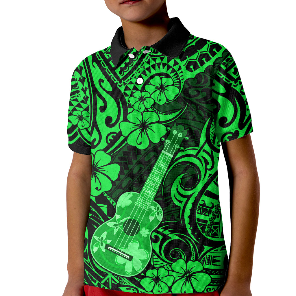 Hawaii Ukulele Kid Polo Shirt Polynesian Pattern Green Version LT01 Kid Green - Polynesian Pride