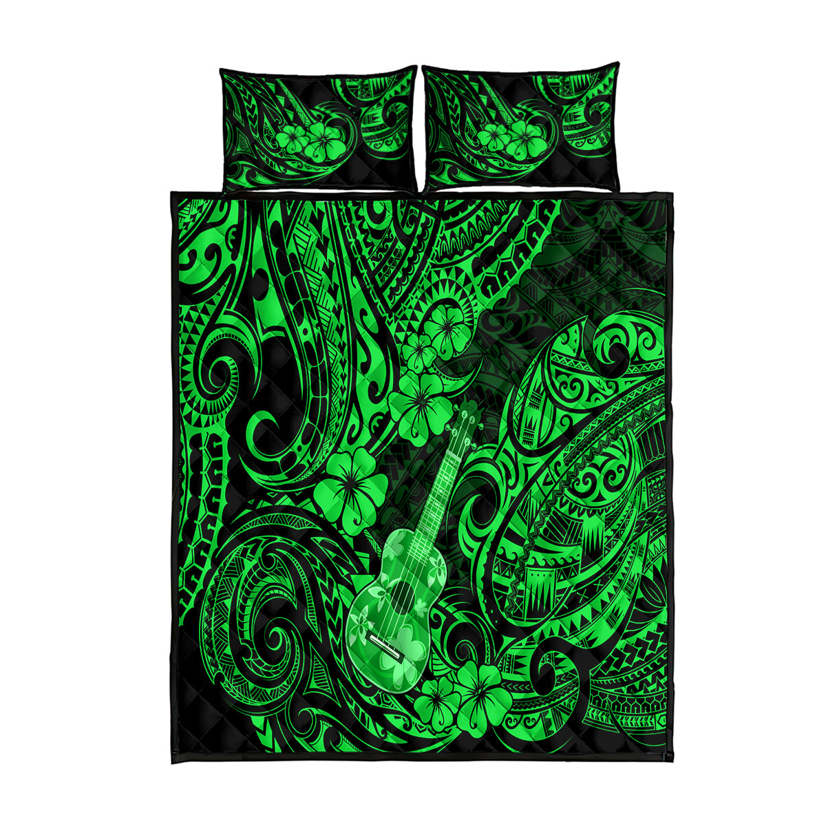 Hawaii Ukulele Quilt Bed Set Polynesian Pattern Green Version LT01 Green - Polynesian Pride