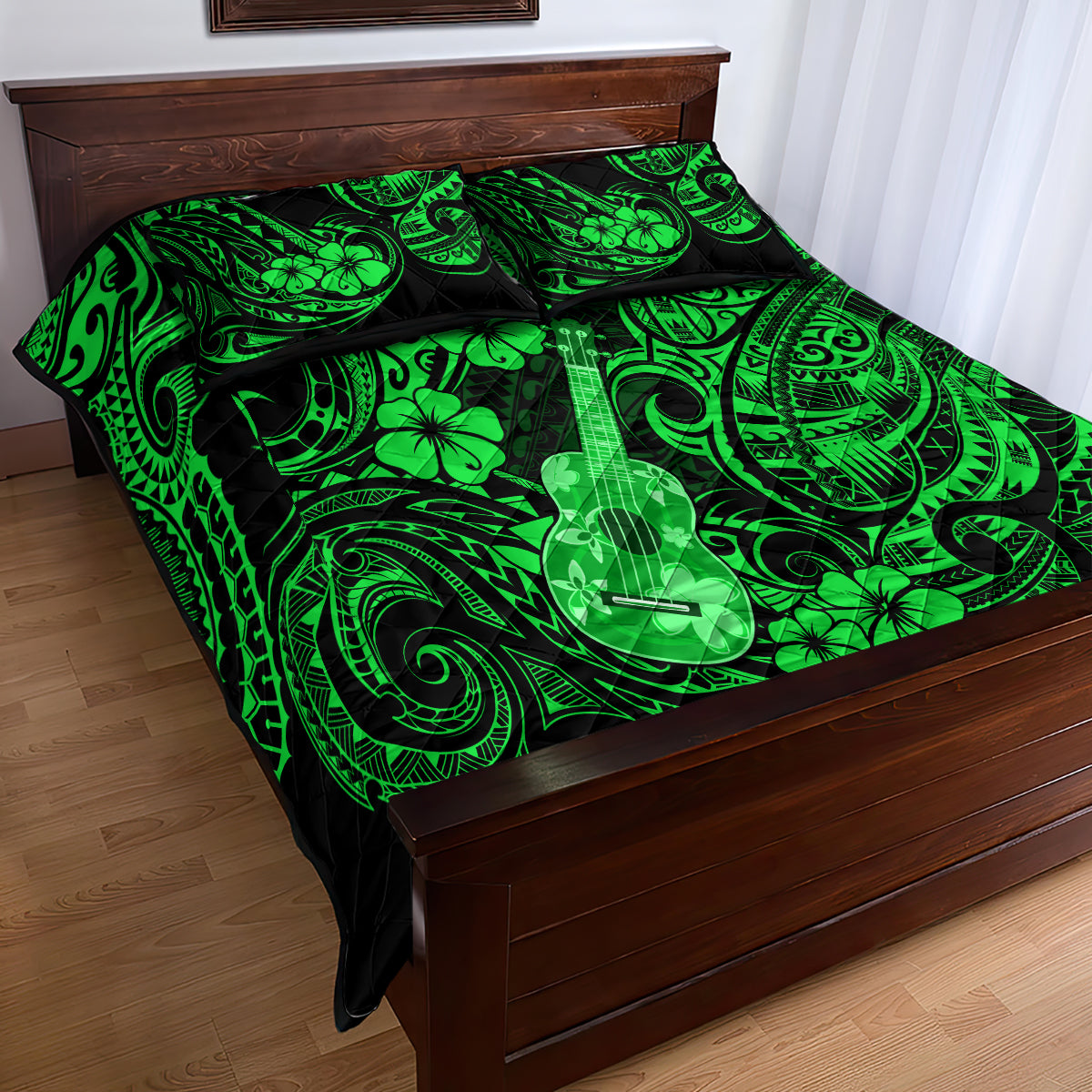 Hawaii Ukulele Quilt Bed Set Polynesian Pattern Green Version LT01 - Polynesian Pride