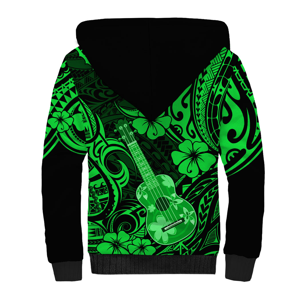 Hawaii Ukulele Sherpa Hoodie Polynesian Pattern Green Version LT01 - Polynesian Pride