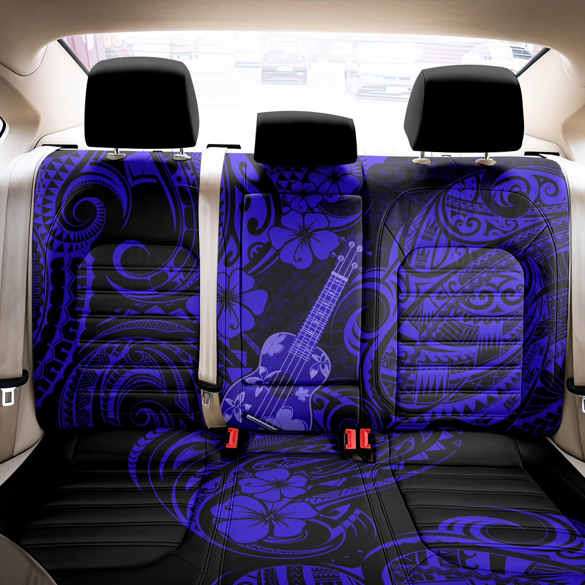 Hawaii Ukulele Back Car Seat Cover Polynesian Pattern Navy Blue Version