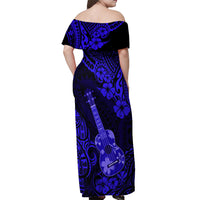 Hawaii Ukulele Off Shoulder Maxi Dress Polynesian Pattern Navy Blue Version LT01 - Polynesian Pride