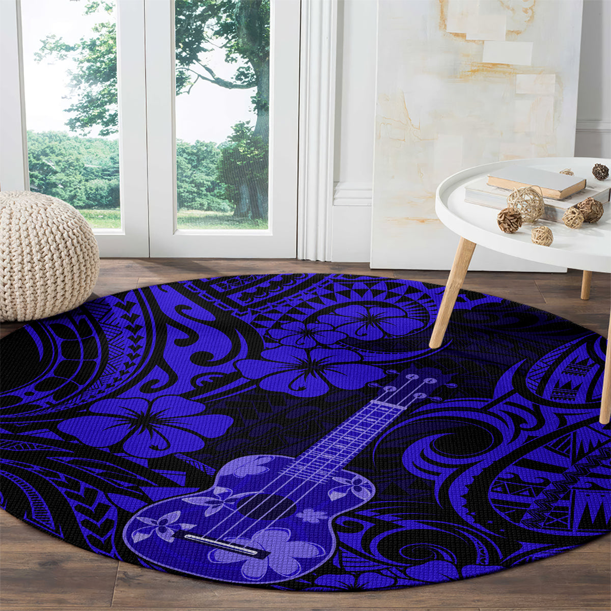Hawaii Ukulele Round Carpet Polynesian Pattern Navy Blue Version LT01 - Polynesian Pride