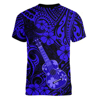 Hawaii Ukulele Women V Neck T Shirt Polynesian Pattern Navy Blue Version LT01 - Polynesian Pride