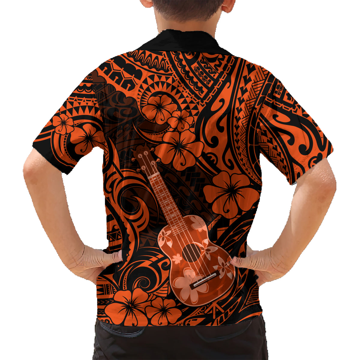Hawaii Ukulele Kid Hawaiian Shirt Polynesian Pattern Orange Version LT01 - Polynesian Pride