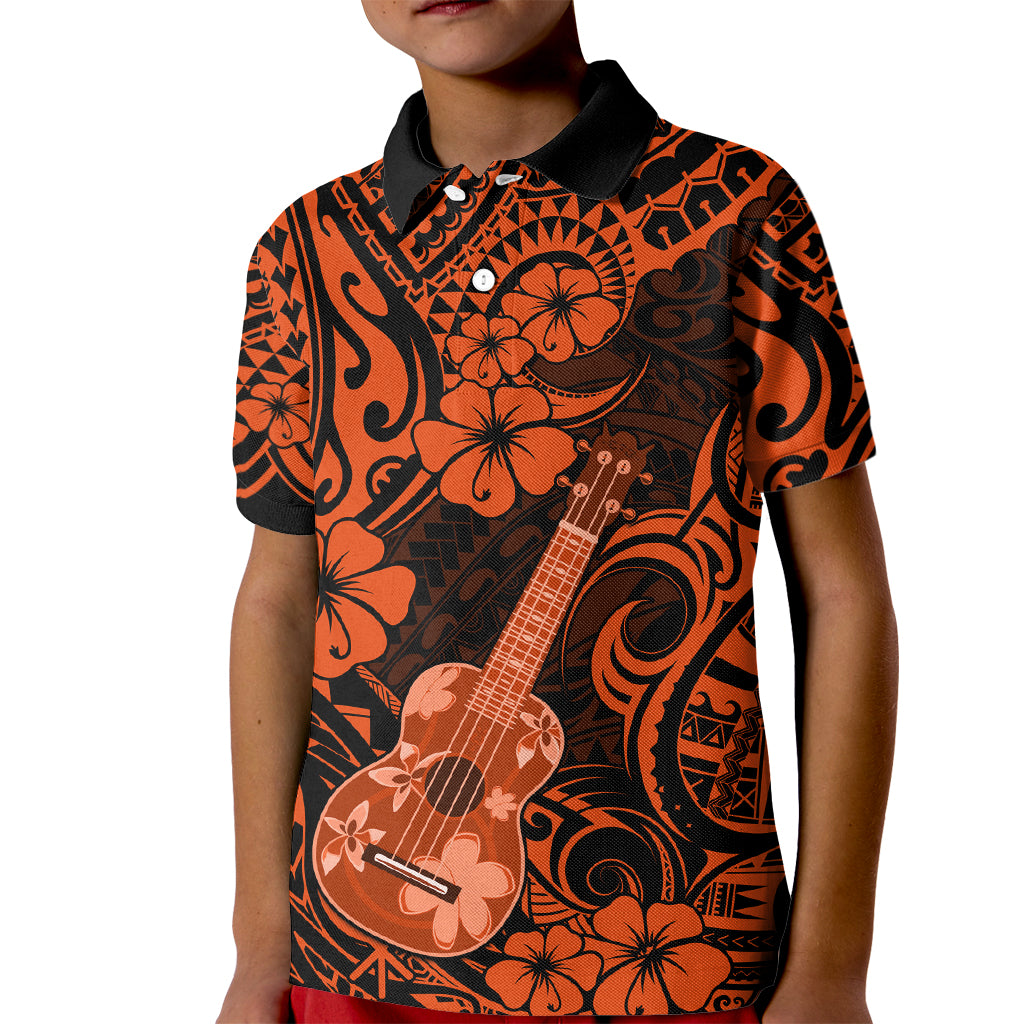 Hawaii Ukulele Kid Polo Shirt Polynesian Pattern Orange Version LT01 Kid Orange - Polynesian Pride
