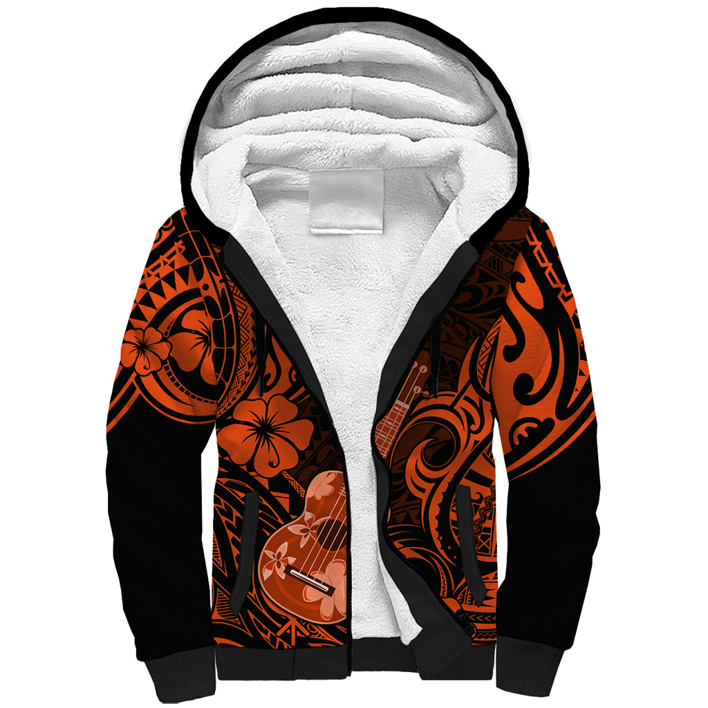 Hawaii Ukulele Sherpa Hoodie Polynesian Pattern Orange Version LT01 Unisex Orange - Polynesian Pride