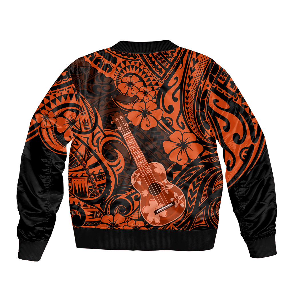 Hawaii Ukulele Sleeve Zip Bomber Jacket Polynesian Pattern Orange Version LT01 - Polynesian Pride