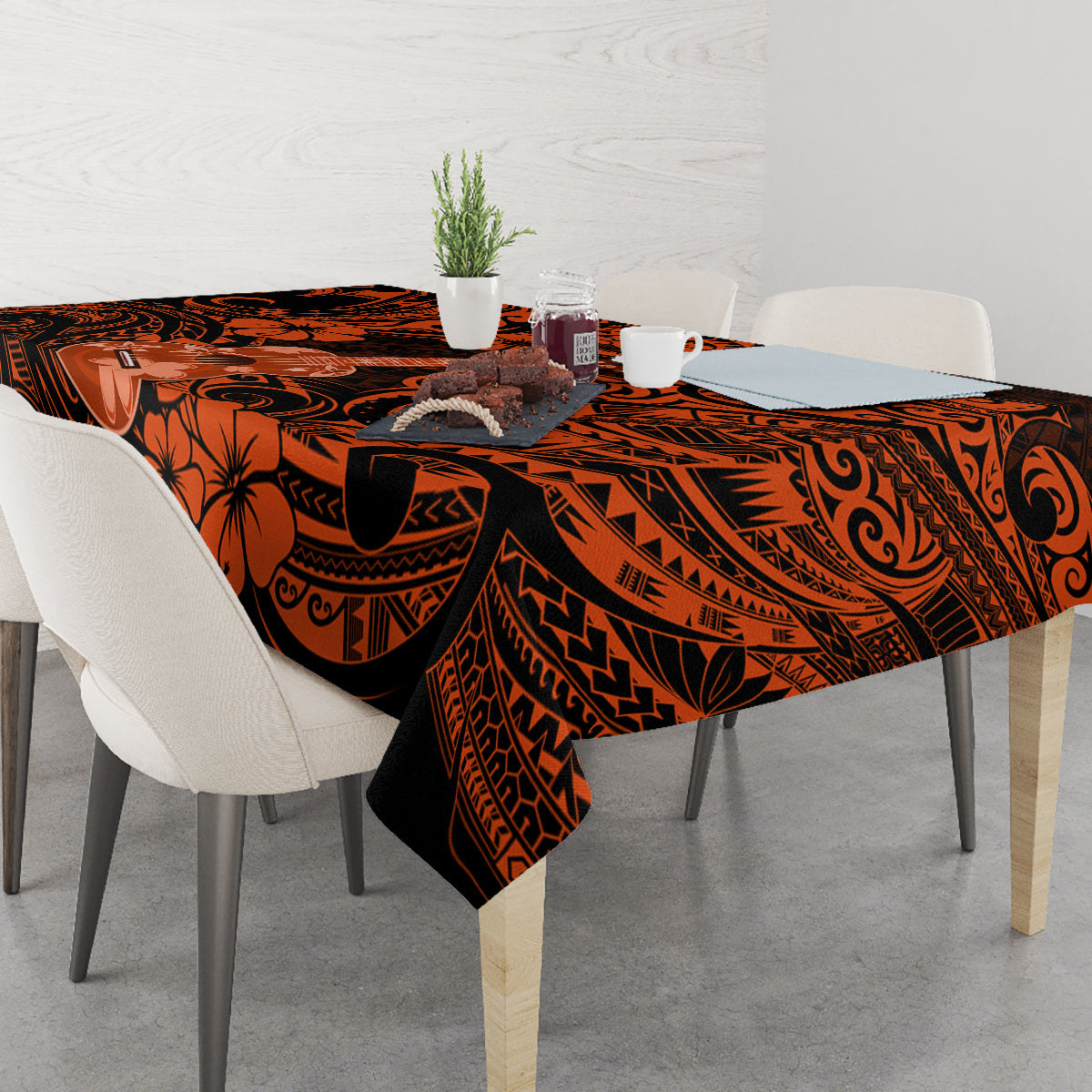 Hawaii Ukulele Tablecloth Polynesian Pattern Orange Version LT01 - Polynesian Pride