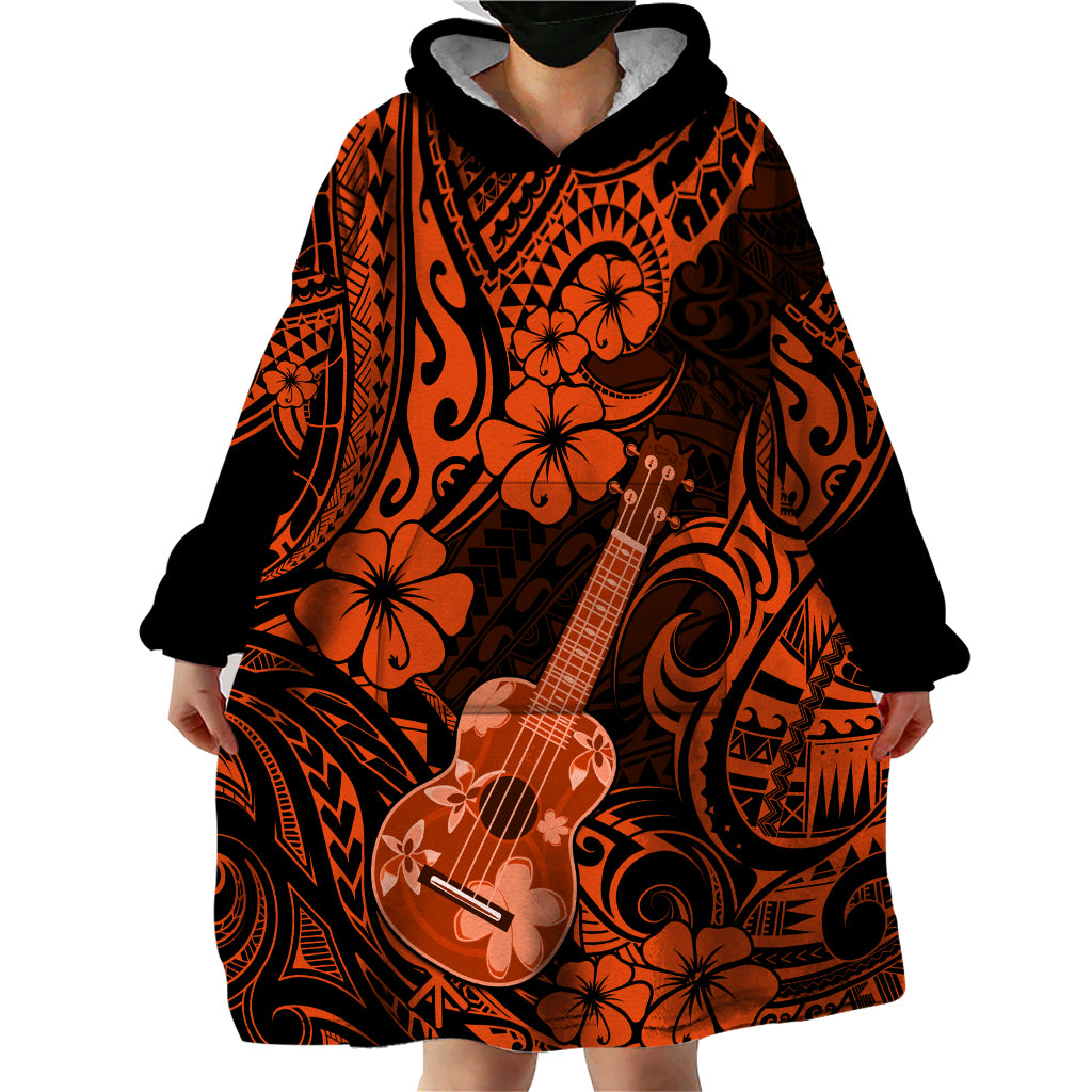 Hawaii Ukulele Wearable Blanket Hoodie Polynesian Pattern Orange Version LT01 - Polynesian Pride