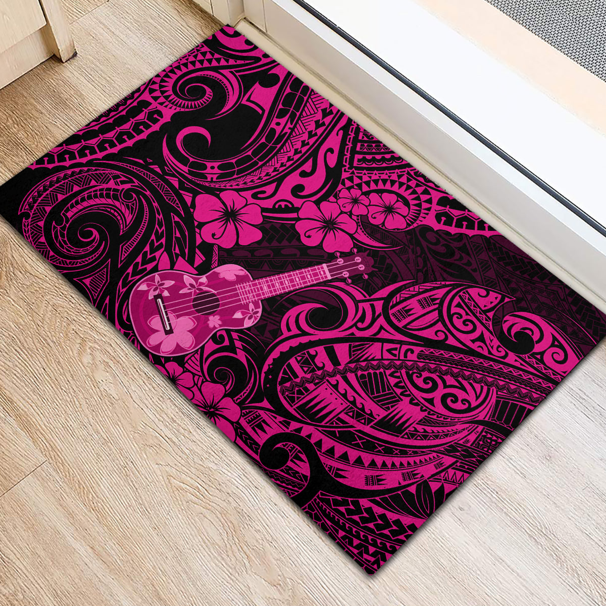 Hawaii Ukulele Rubber Doormat Polynesian Pattern Pink Version LT01 - Polynesian Pride