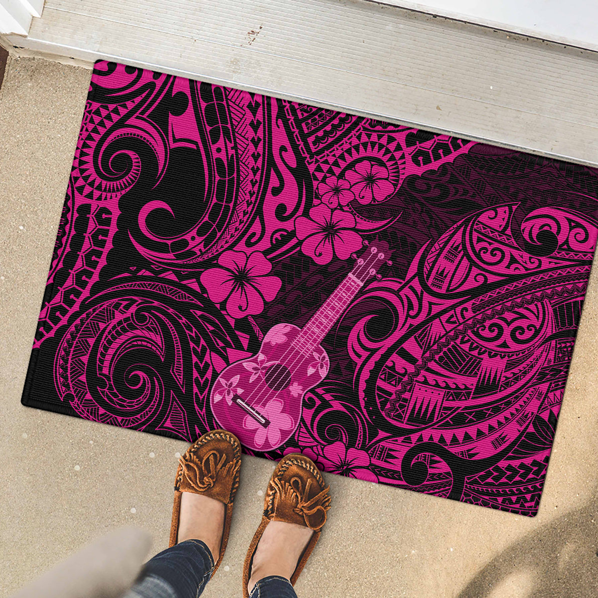 Hawaii Ukulele Rubber Doormat Polynesian Pattern Pink Version LT01 - Polynesian Pride