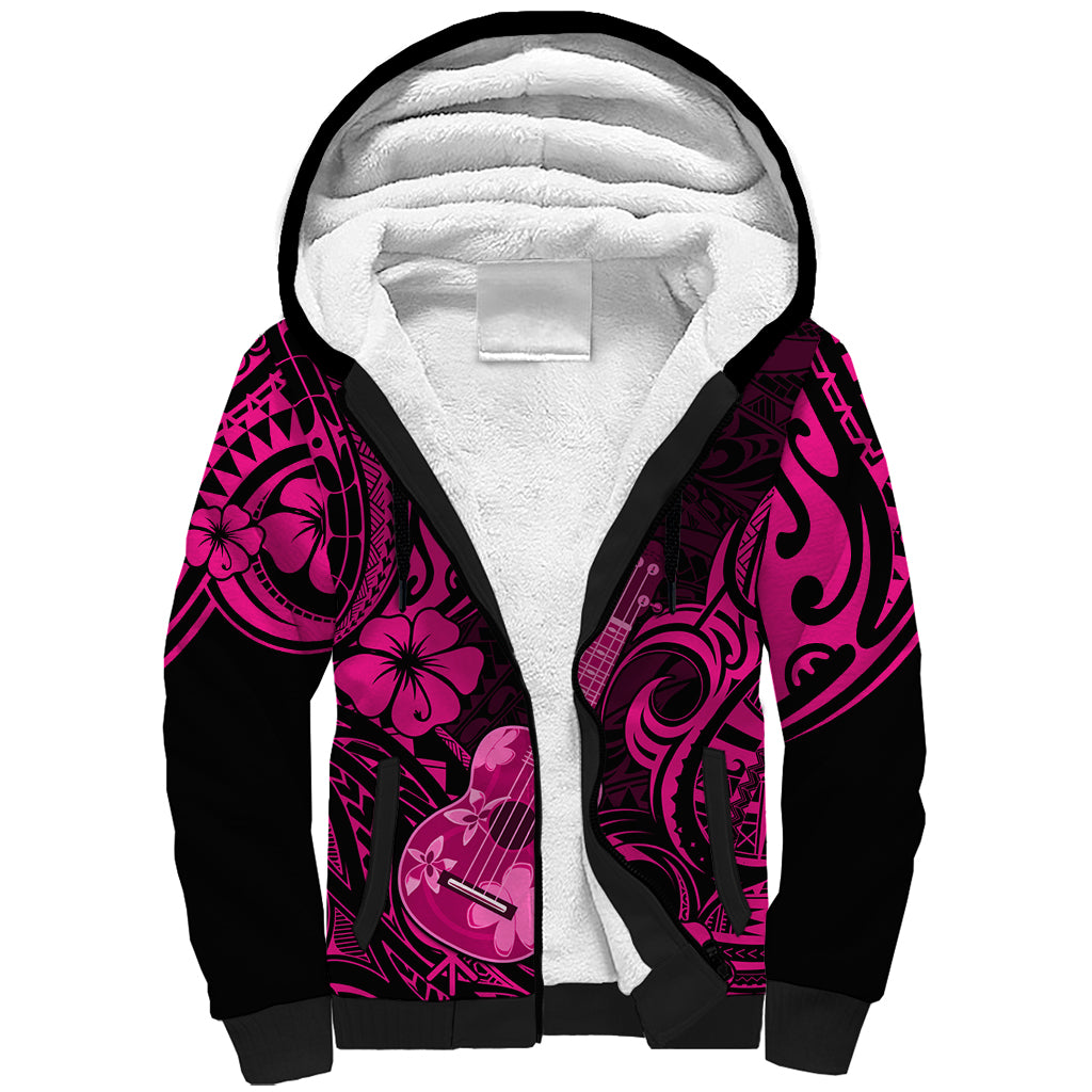 Hawaii Ukulele Sherpa Hoodie Polynesian Pattern Pink Version LT01 Unisex Pink - Polynesian Pride