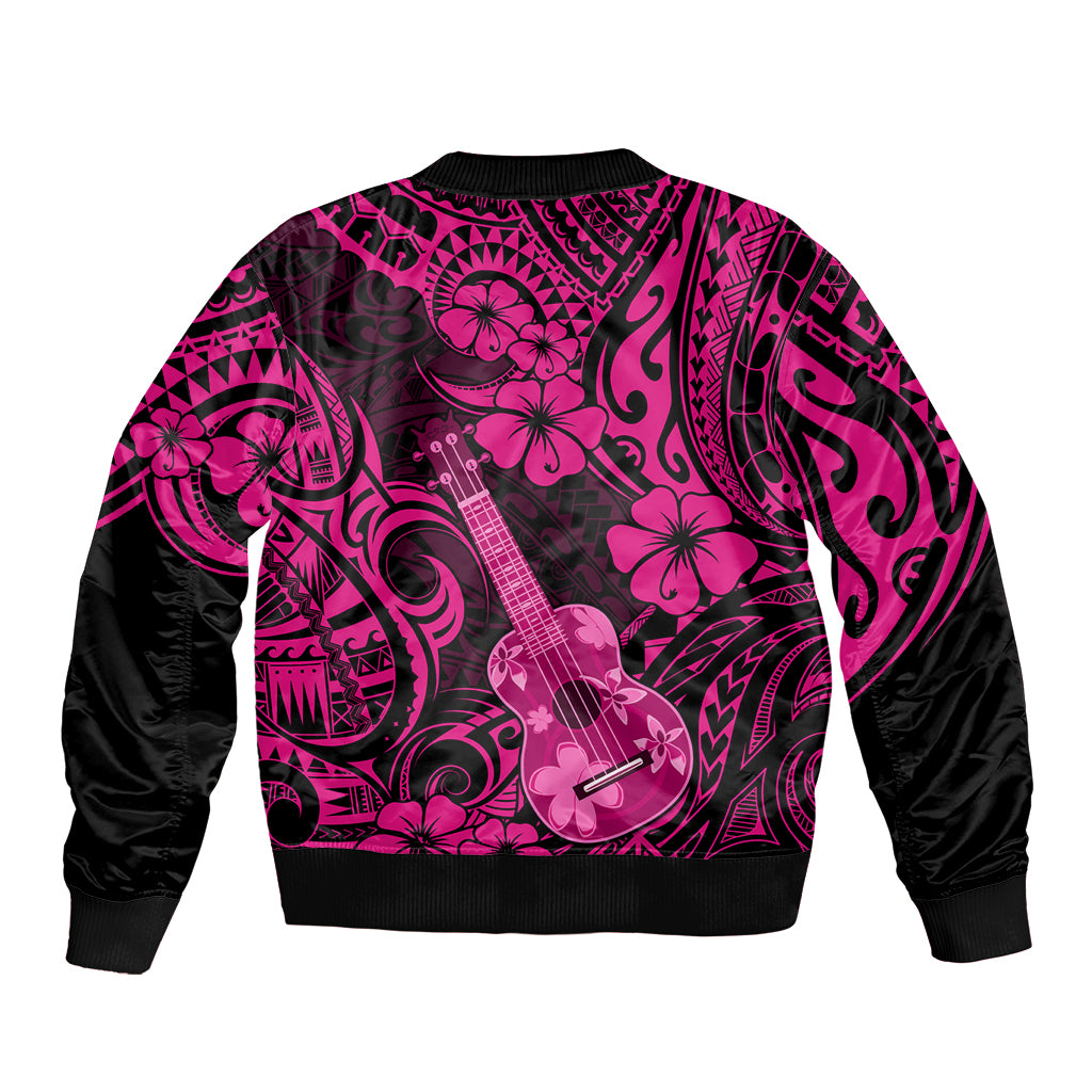 Hawaii Ukulele Sleeve Zip Bomber Jacket Polynesian Pattern Pink Version LT01 - Polynesian Pride