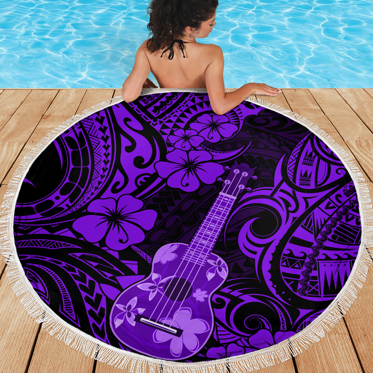 Hawaii Ukulele Beach Blanket Polynesian Pattern Purple Version LT01 - Wonder Print Shop