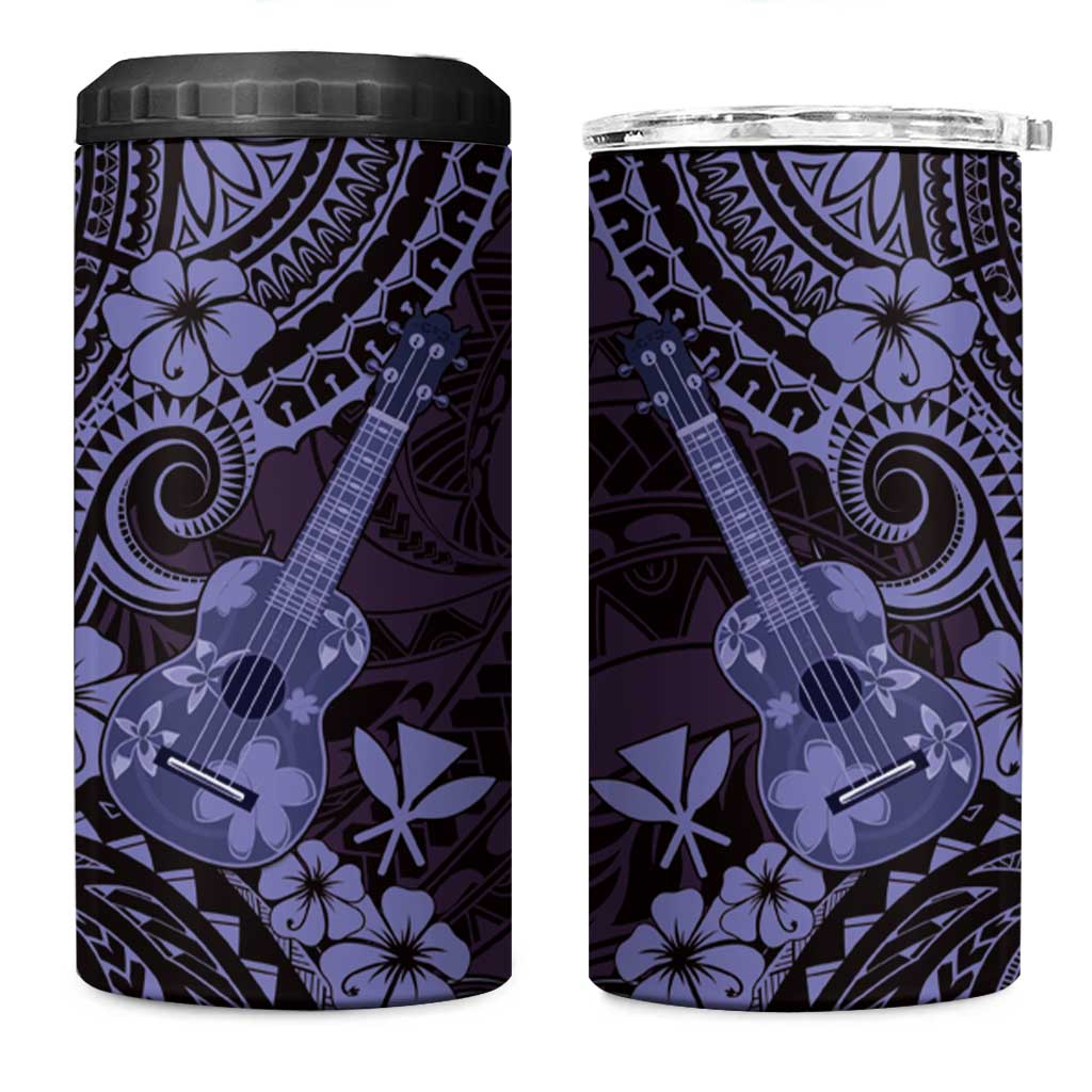 Hawaii Ukulele 4 in 1 Can Cooler Tumbler Polynesian Pattern Purple Version