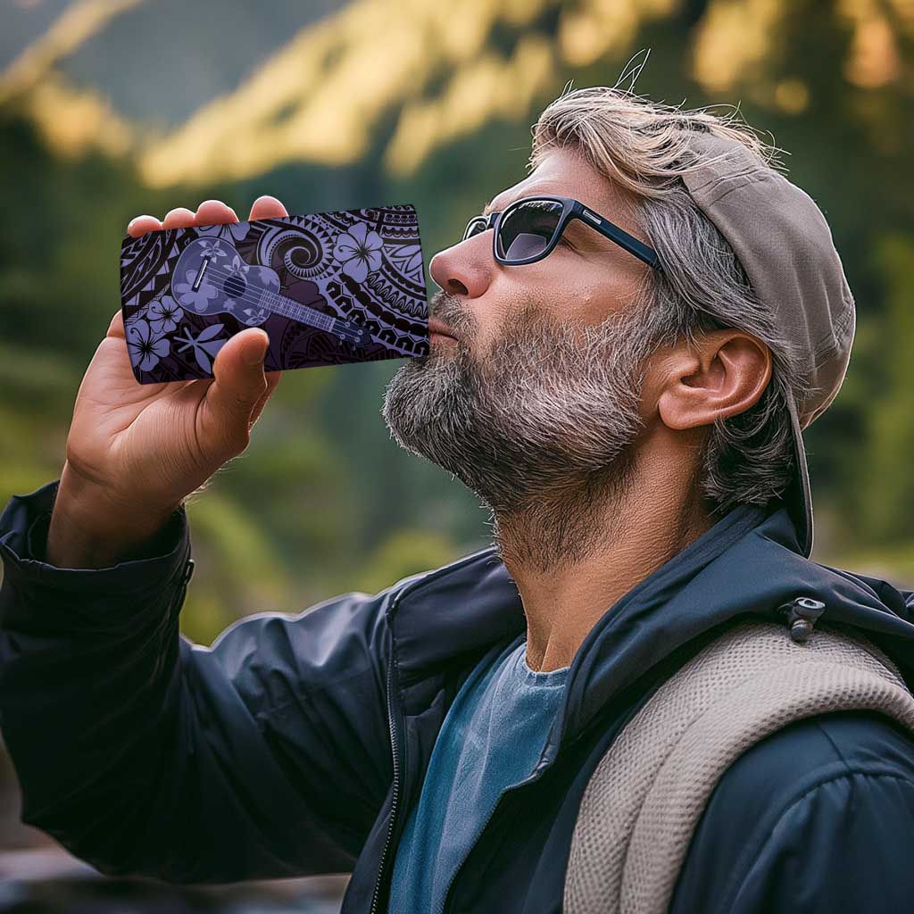 Hawaii Ukulele 4 in 1 Can Cooler Tumbler Polynesian Pattern Purple Version