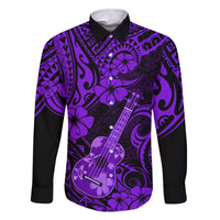 Hawaii Ukulele Family Matching Summer Maxi Dress and Hawaiian Shirt Polynesian Pattern Purple Version LT01 Dad's Shirt - Long Sleeve Purple - Polynesian Pride